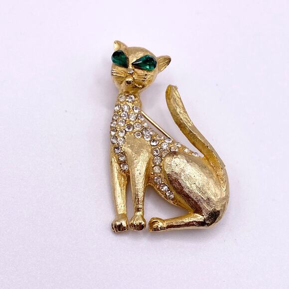 Vintage Gold Tone Cat Pin Brooch - Picture 2 of 5